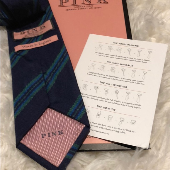 ✨NEW✨ Authentic Thomas Pink Navy Blue Tie wStripes - Picture 2 of 4